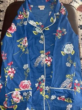 BedHead Royal Blue Floral Long Sleeve Pajama Set With White Piping